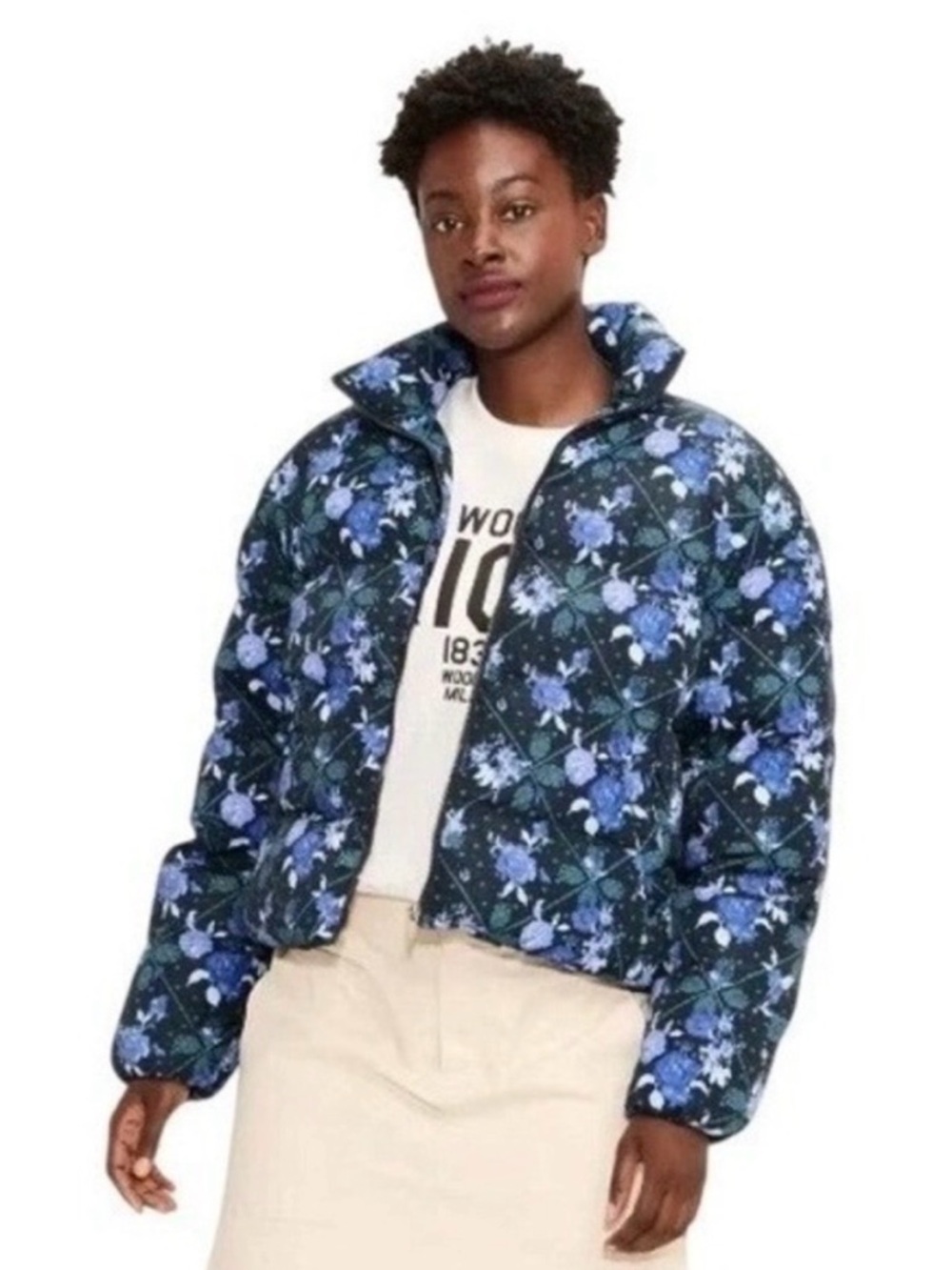 Woolrich x Target Blue Floral Quilted Puffer Jacket Gorpcore Plus Size Coat 1X